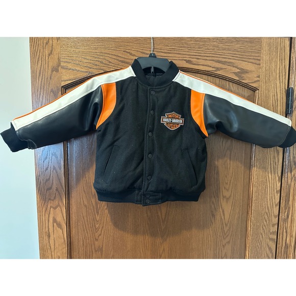 Harley-Davidson Kids Reversible Wool Blend Bomber Jacket Motorcycle Size 4 - Picture 1 of 9